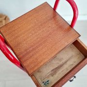 Small piece of furniture - boarding school type bedside table wood red metal