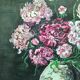 Painting, still life with carnations, glass and basket of grapes, signed, 70s/80s