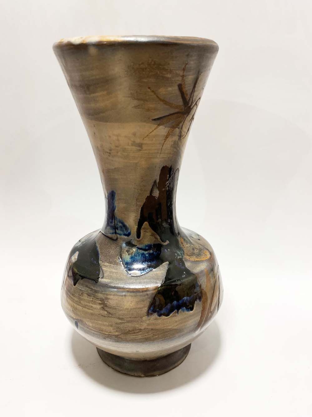 Ceramic vase of vallauris, midnight blue iris décor, 24 cm