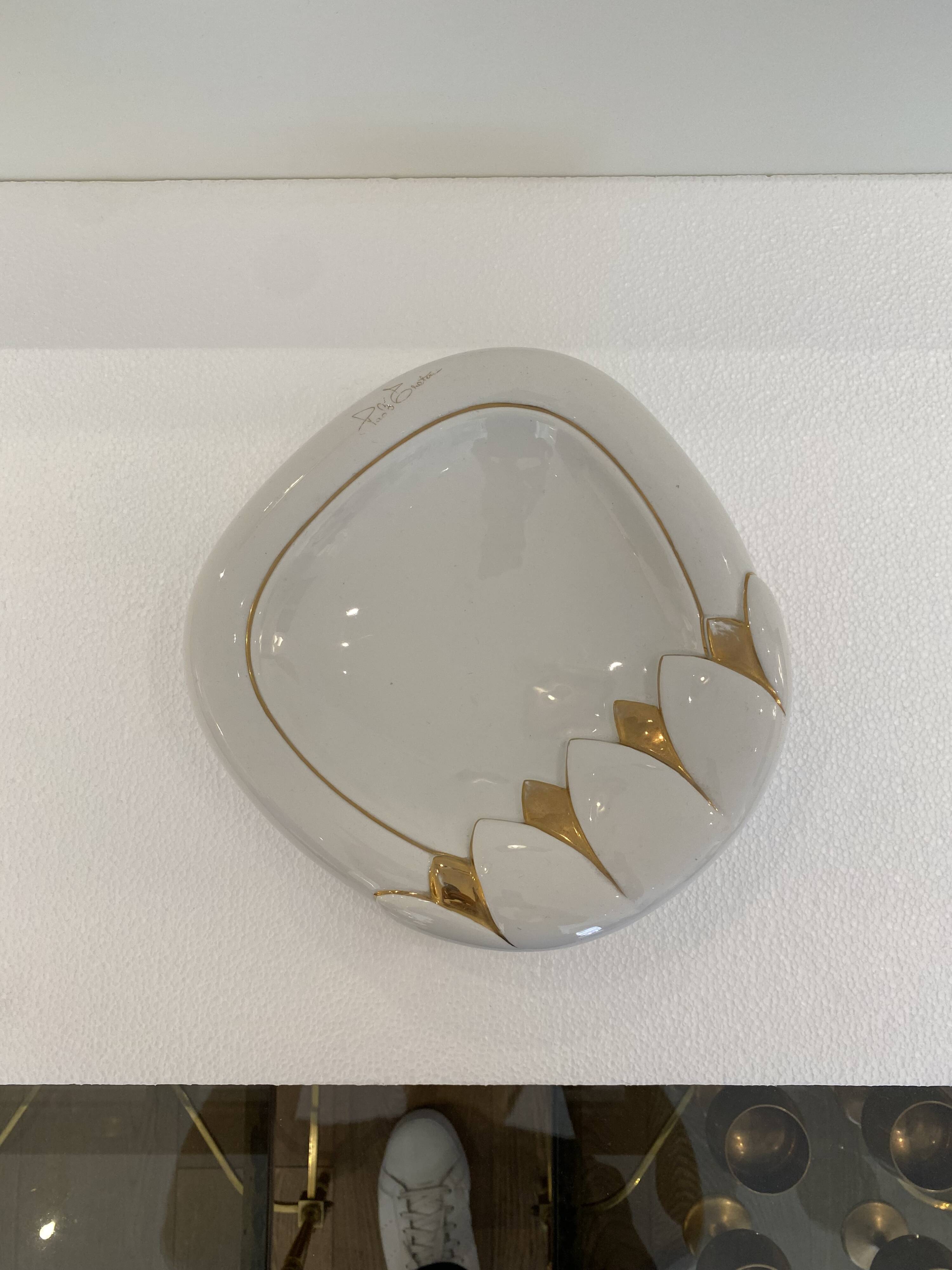 Paolo Traversi Ceramic & Gold Leaf Villari Tulip Plate Tray Vintage Italy 1