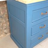 Commode ancienne bleue et dessus chêne