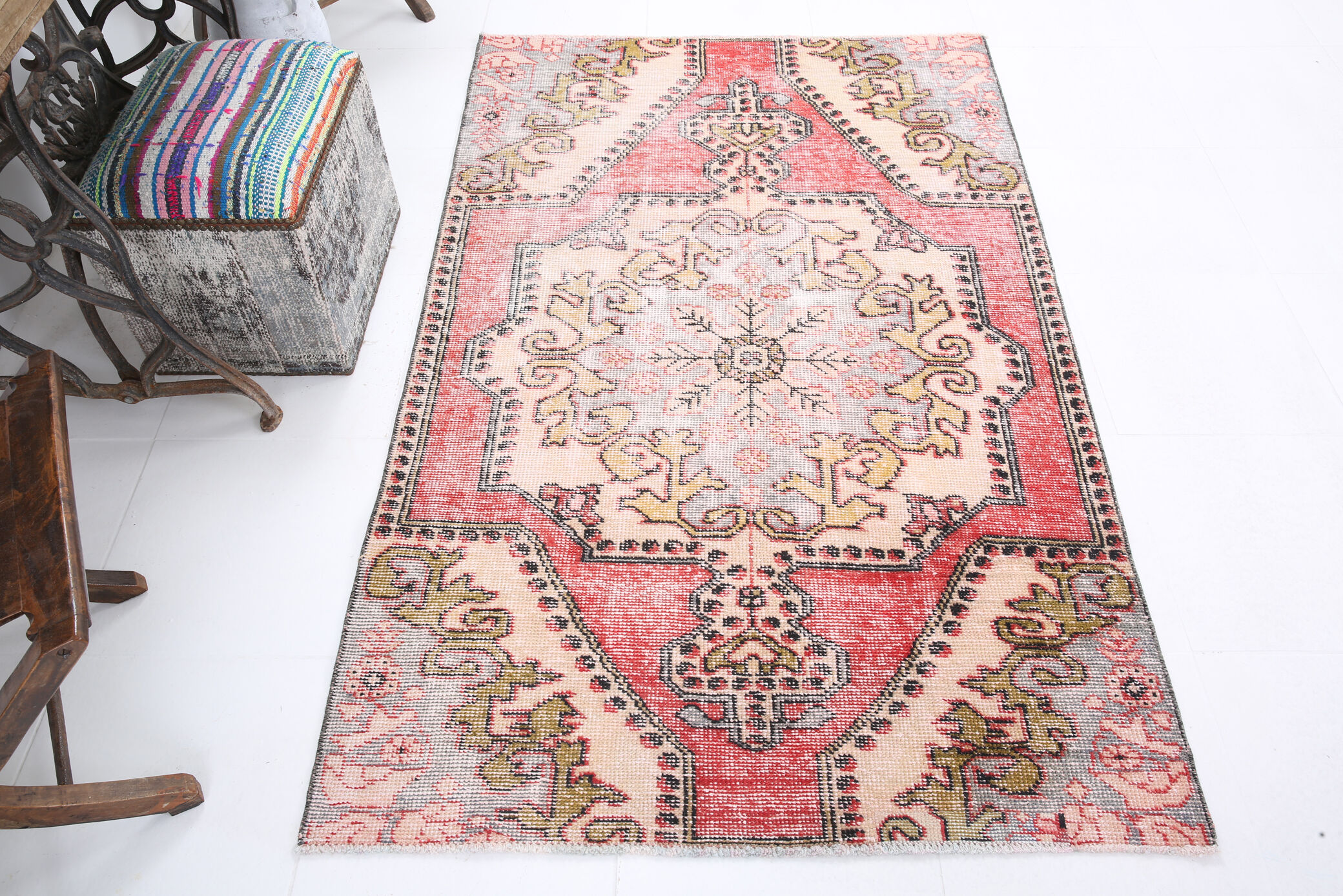 4x6 red turkish vintage rug, 4x6 handmade vintage rug