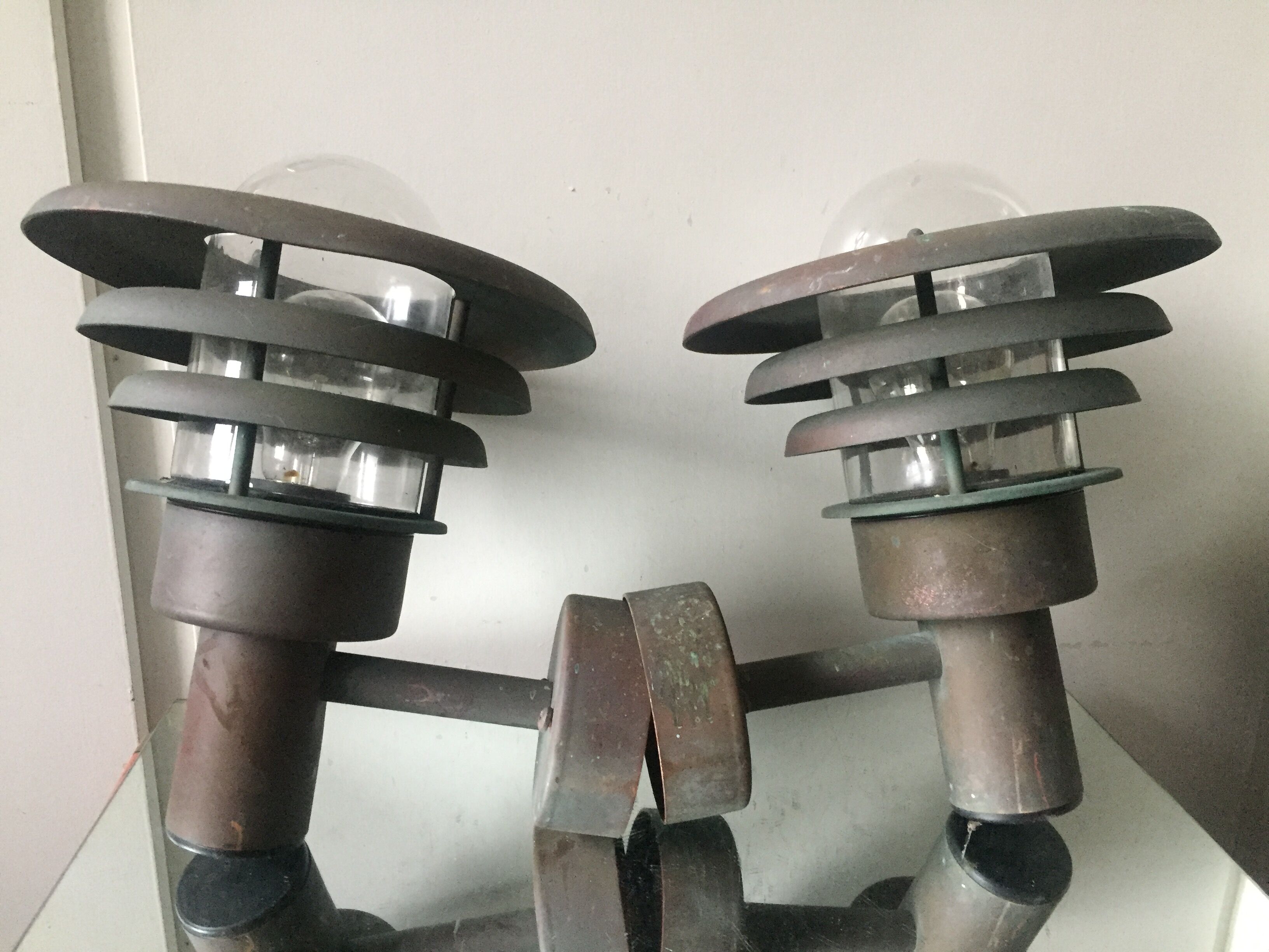Pair of classic danish copper outdoor lamps