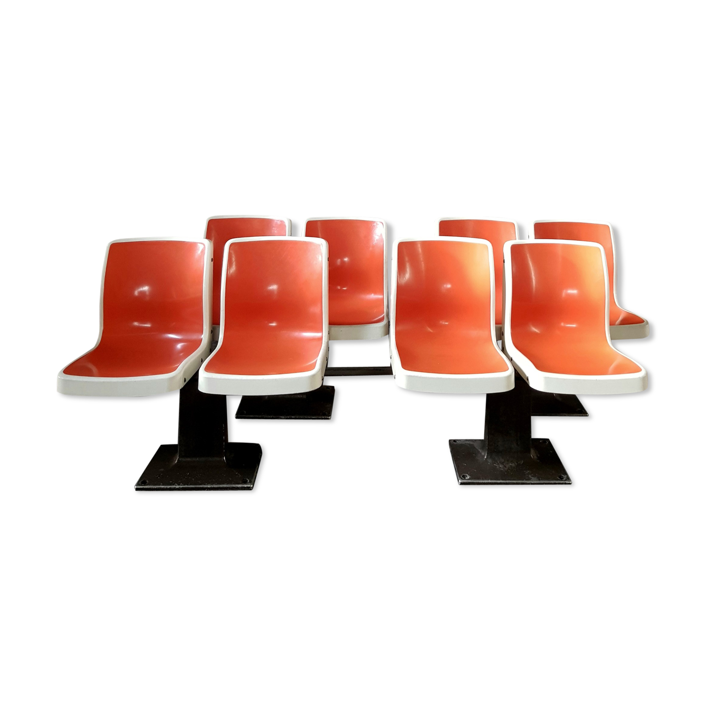 Suite of 4 double vintage bowling seats, 2 seats - brunswick - glass fibre - 1950