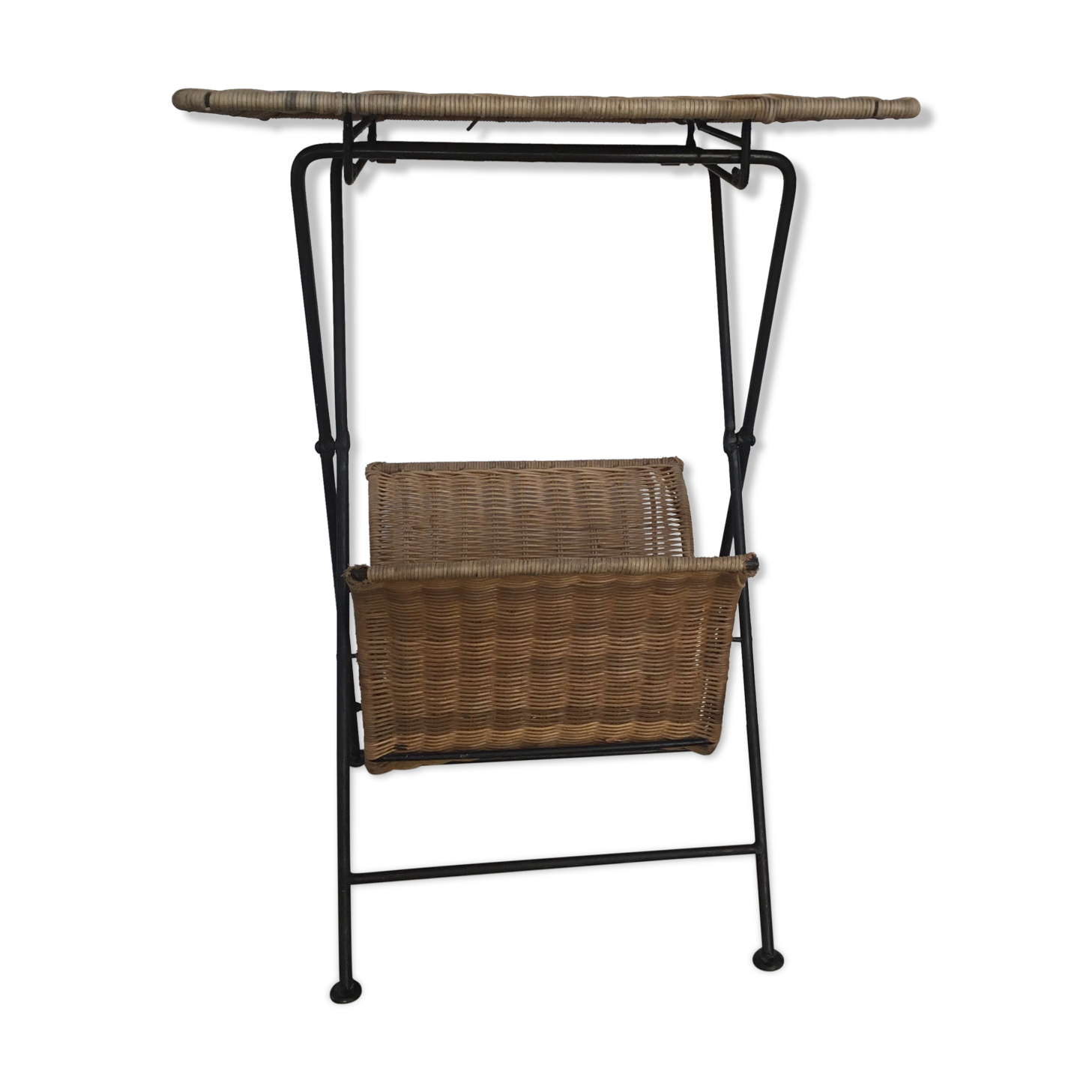 Folding sofa end in metal and wicker - vintage 1960