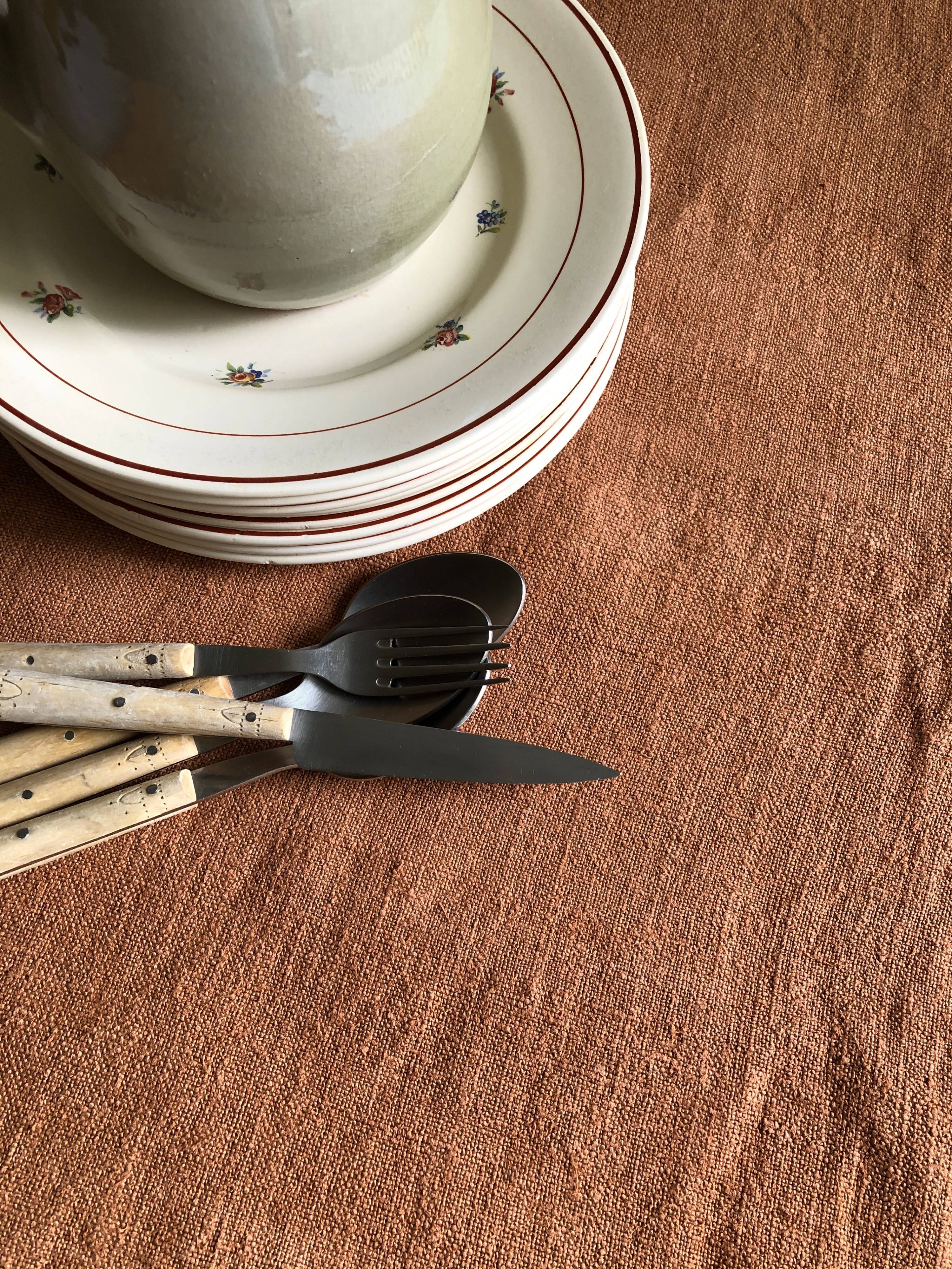 Terracotta tinted hemp harvest tablecloth