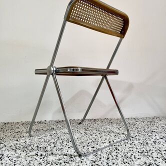 RARE Vintage Plia Cane Folding Chair by Giancarlo Piretti for Castelli | Italian Space Age | 1960s