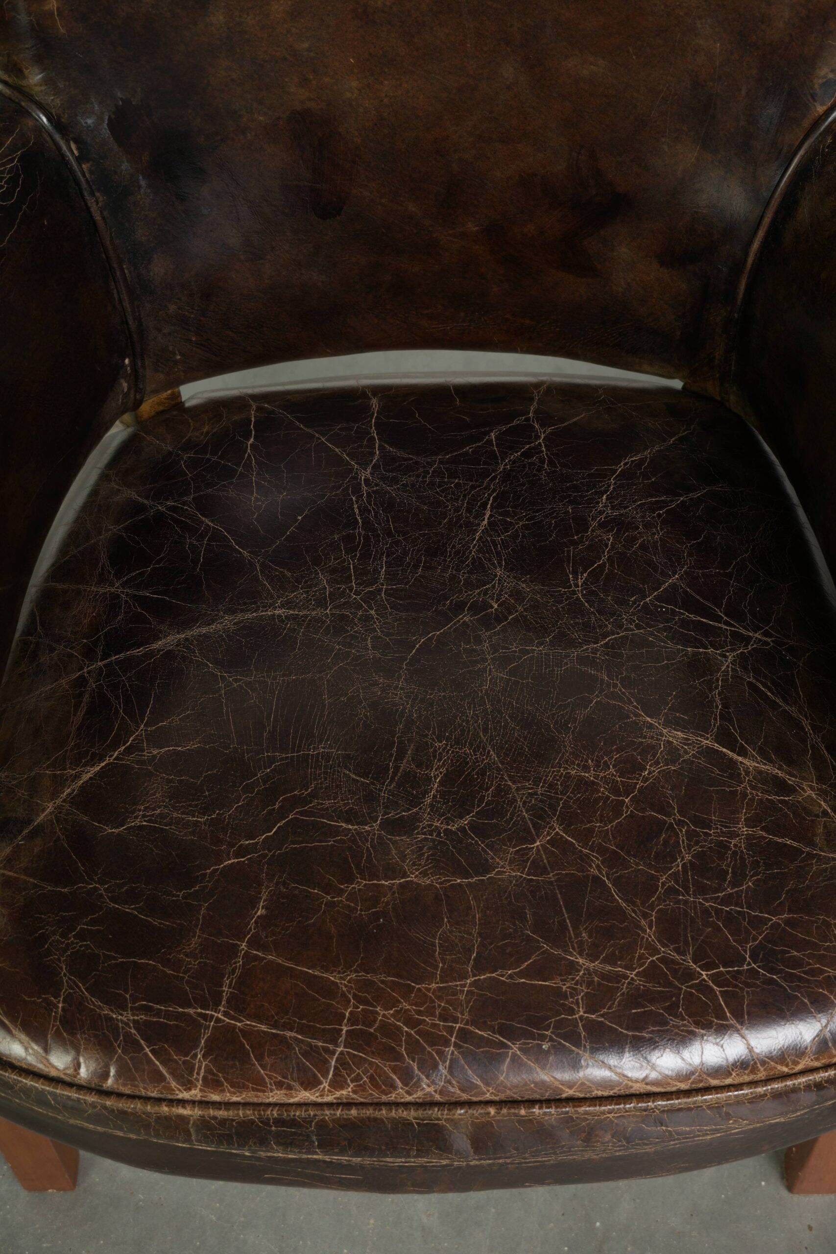 Characterful set of 6 cowhide dining chairs made of grained leather