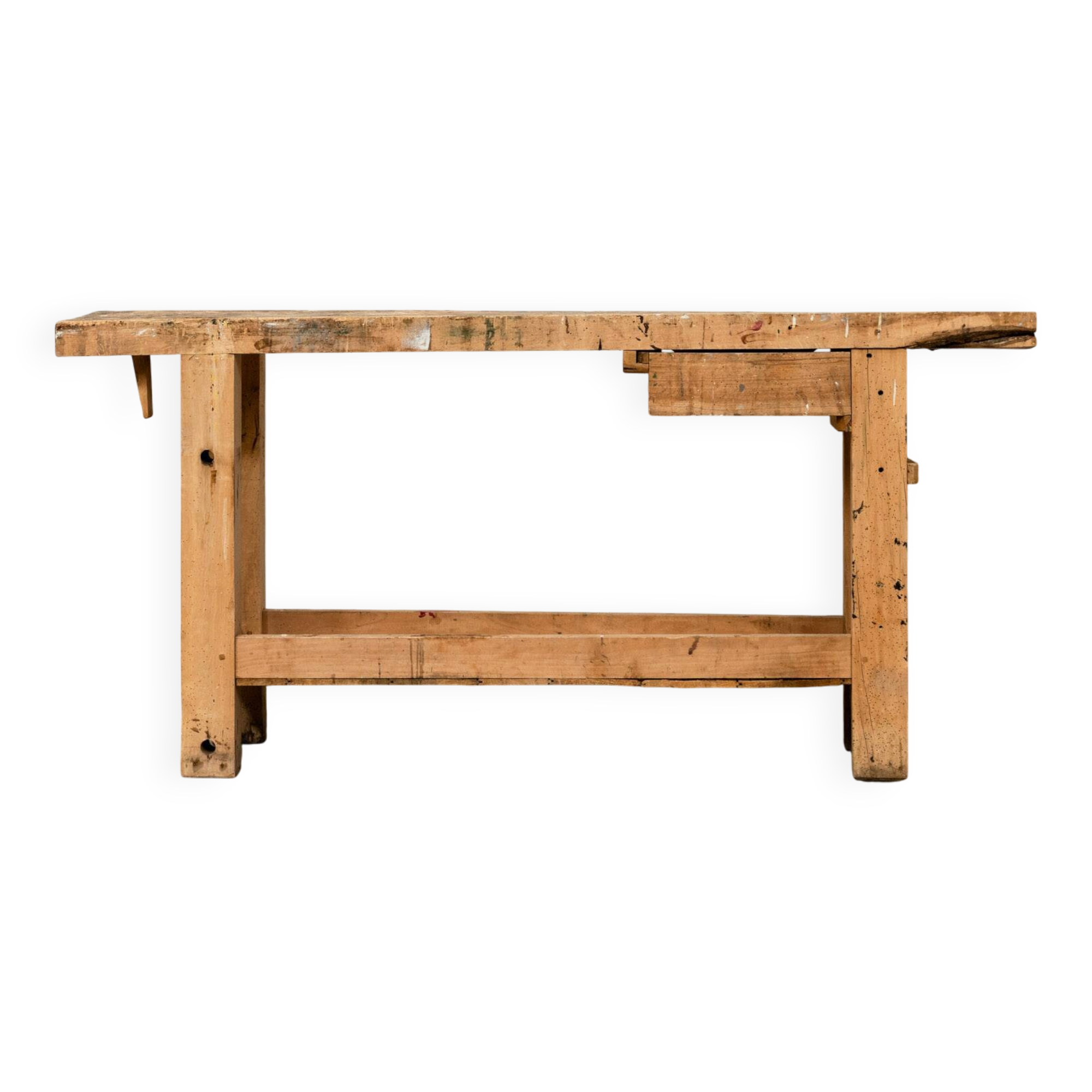 Old small workbench with drawer, beautiful original patina, 1920.