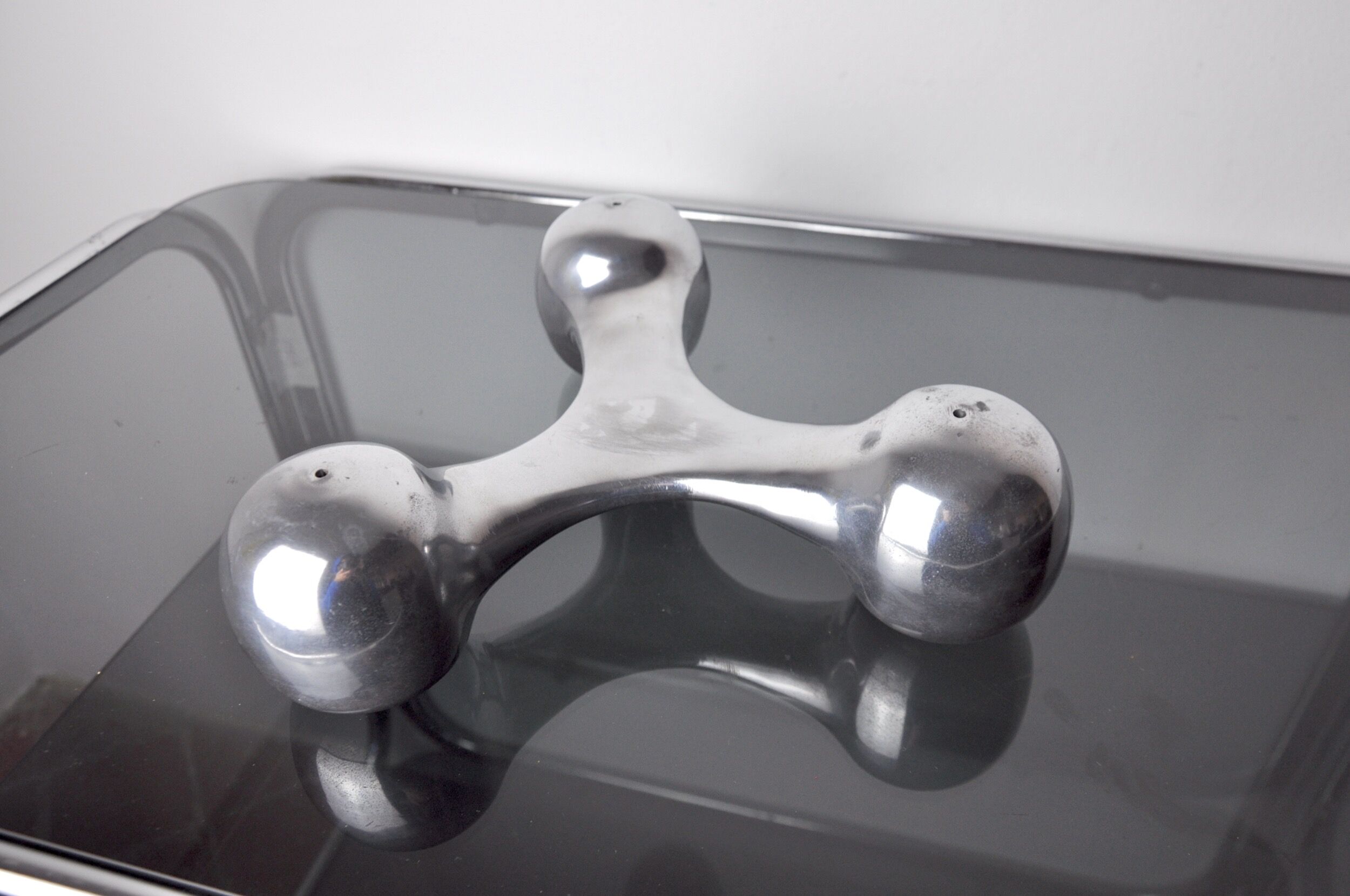 Scandinavian Boomerang candle holders, aluminium, Denmark, 1970