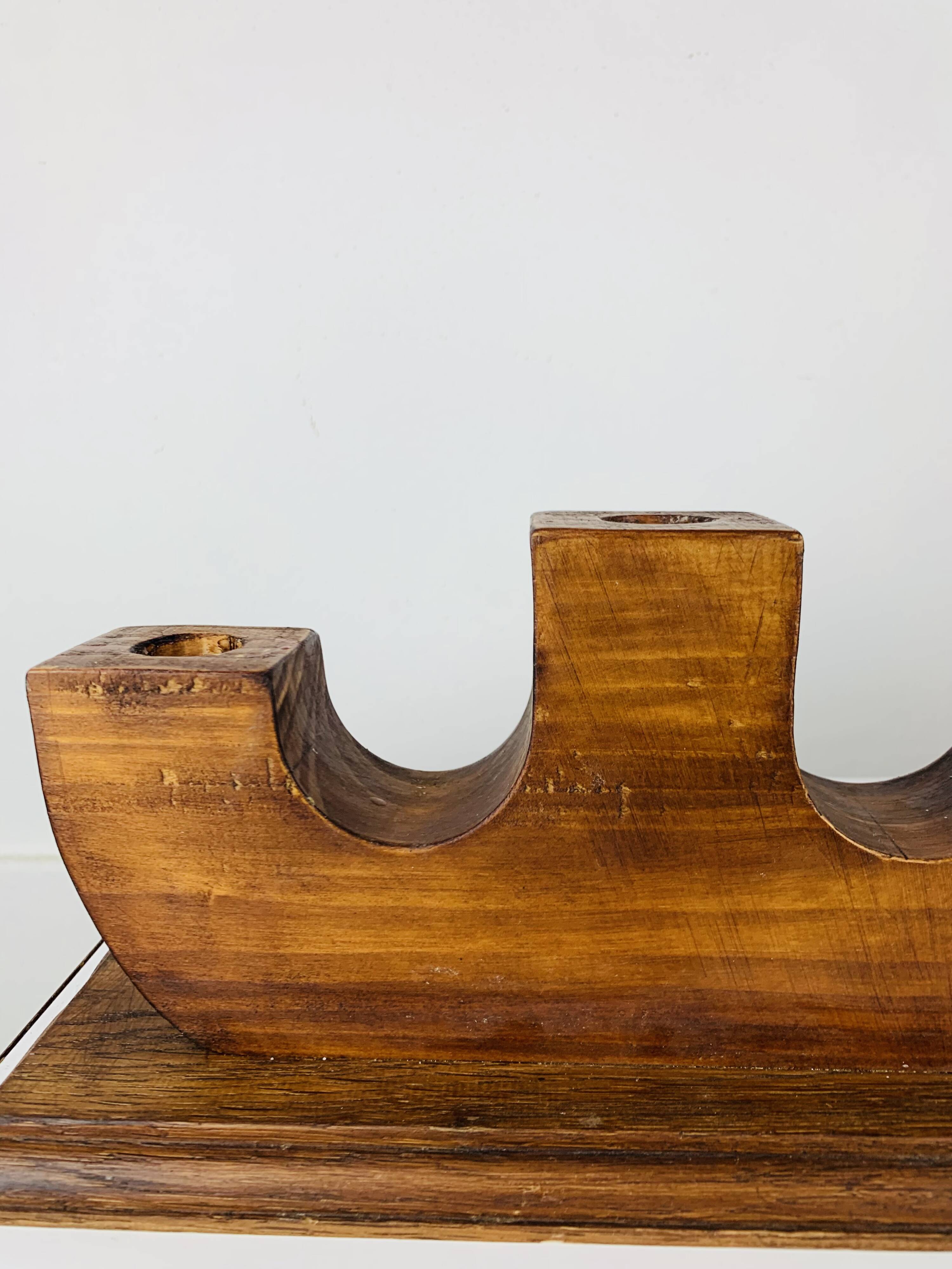 Pair of brutalist wooden candlesticks, 1960s