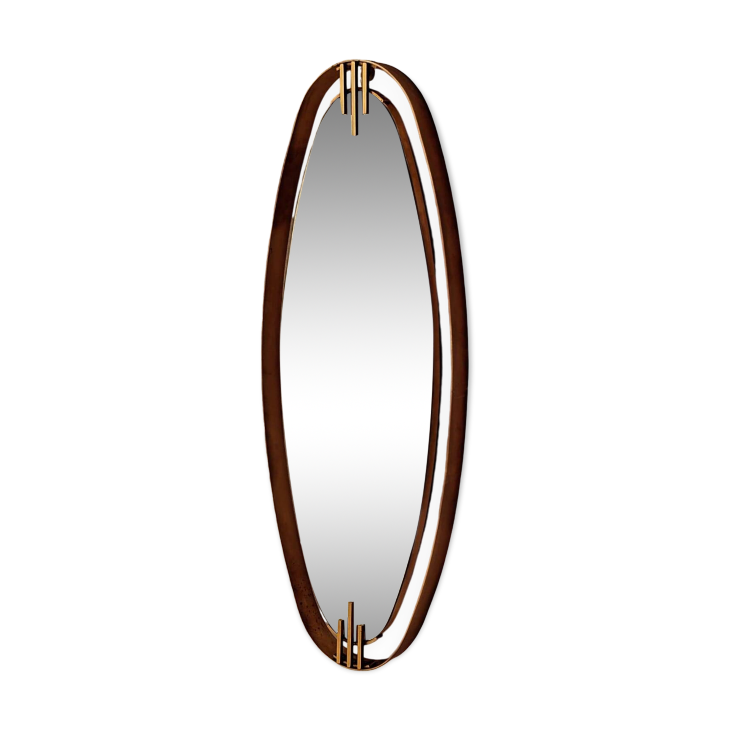 1960s Oval Wall Mirror with Brass Frame by Sant’Ambrogio De Berti
