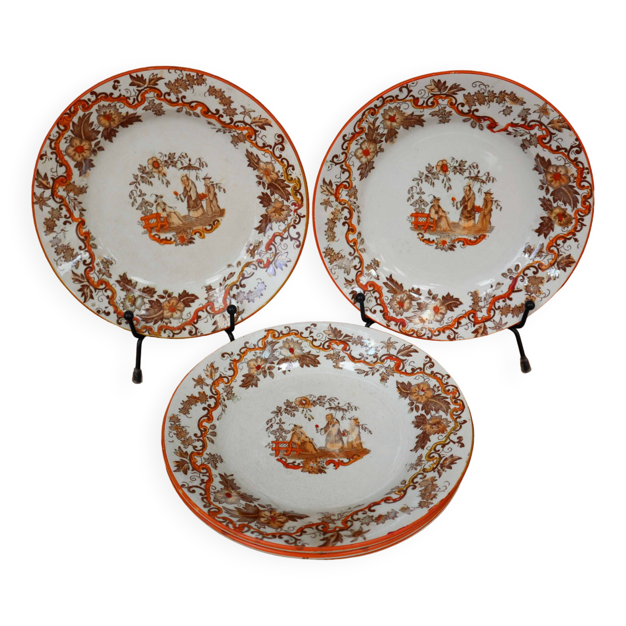 5 Saint-Amand earthenware dessert plates with Chinese decoration