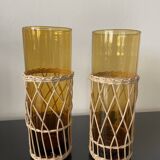Set of 2 smoked orangeade glasses in woven wicker
