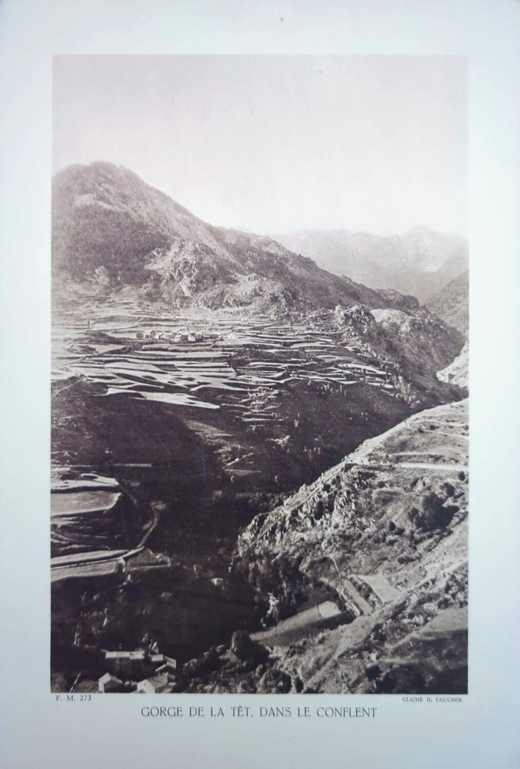 Gorge de la Têt, Pyrenees. Printed photo plate from 1937.