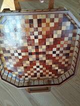 Large octagonal wooden marquetry platter