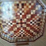 Large octagonal wooden marquetry platter