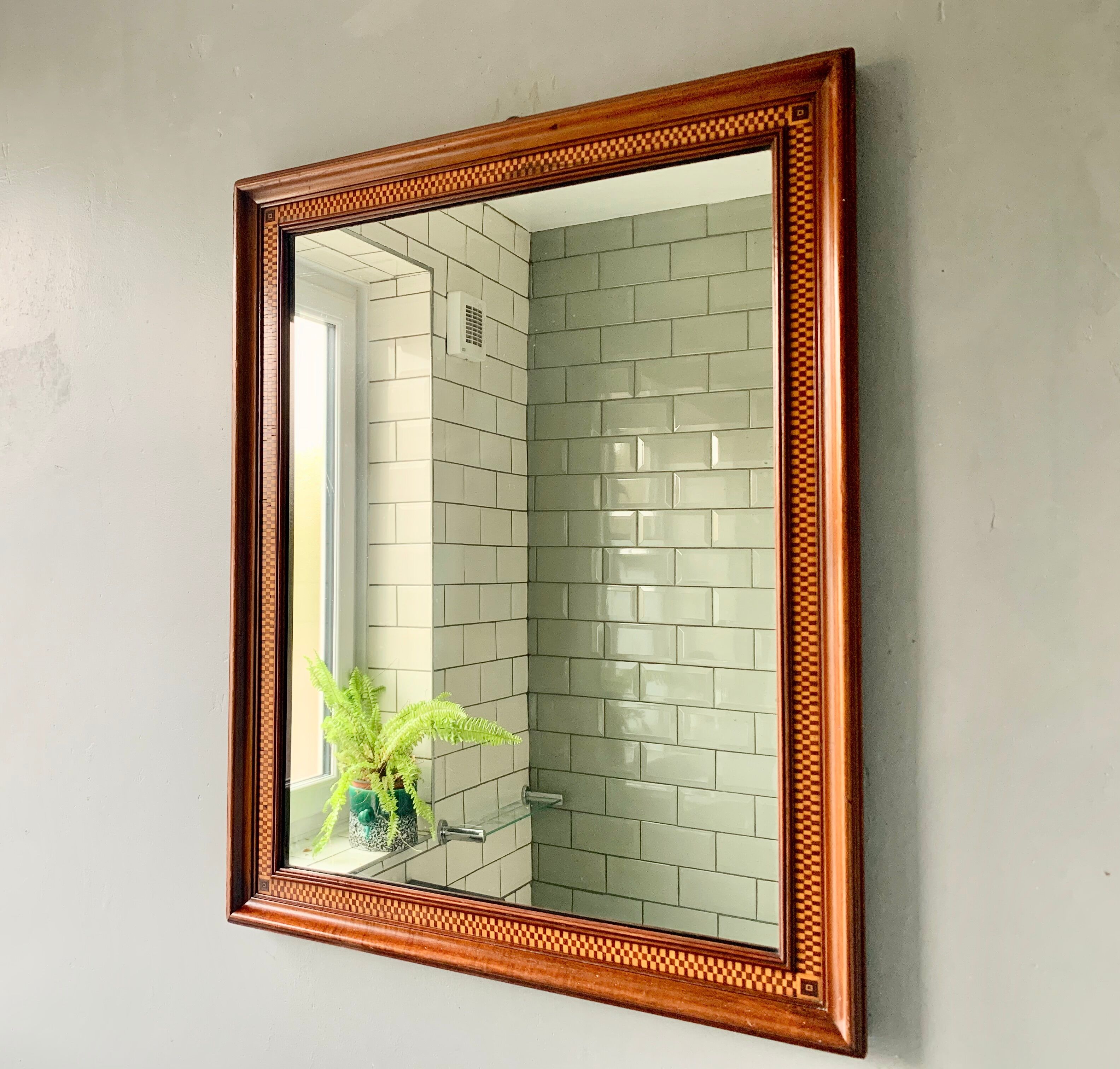 Wall mirror rectangular marquetry wood frame