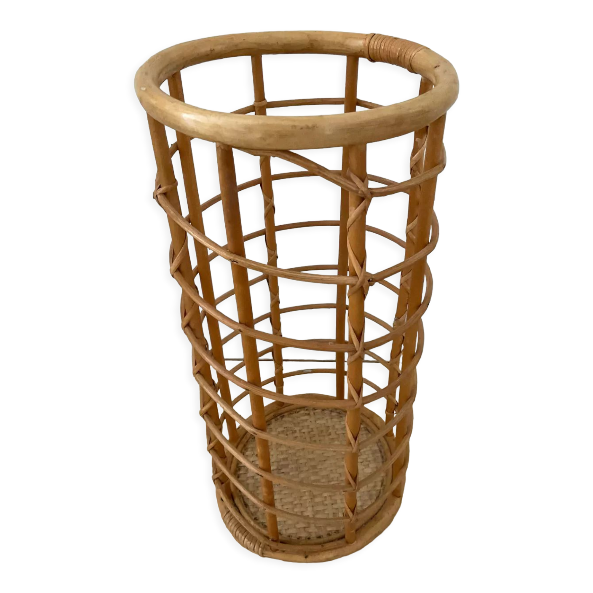 Vintage rattan umbrella stand 70s