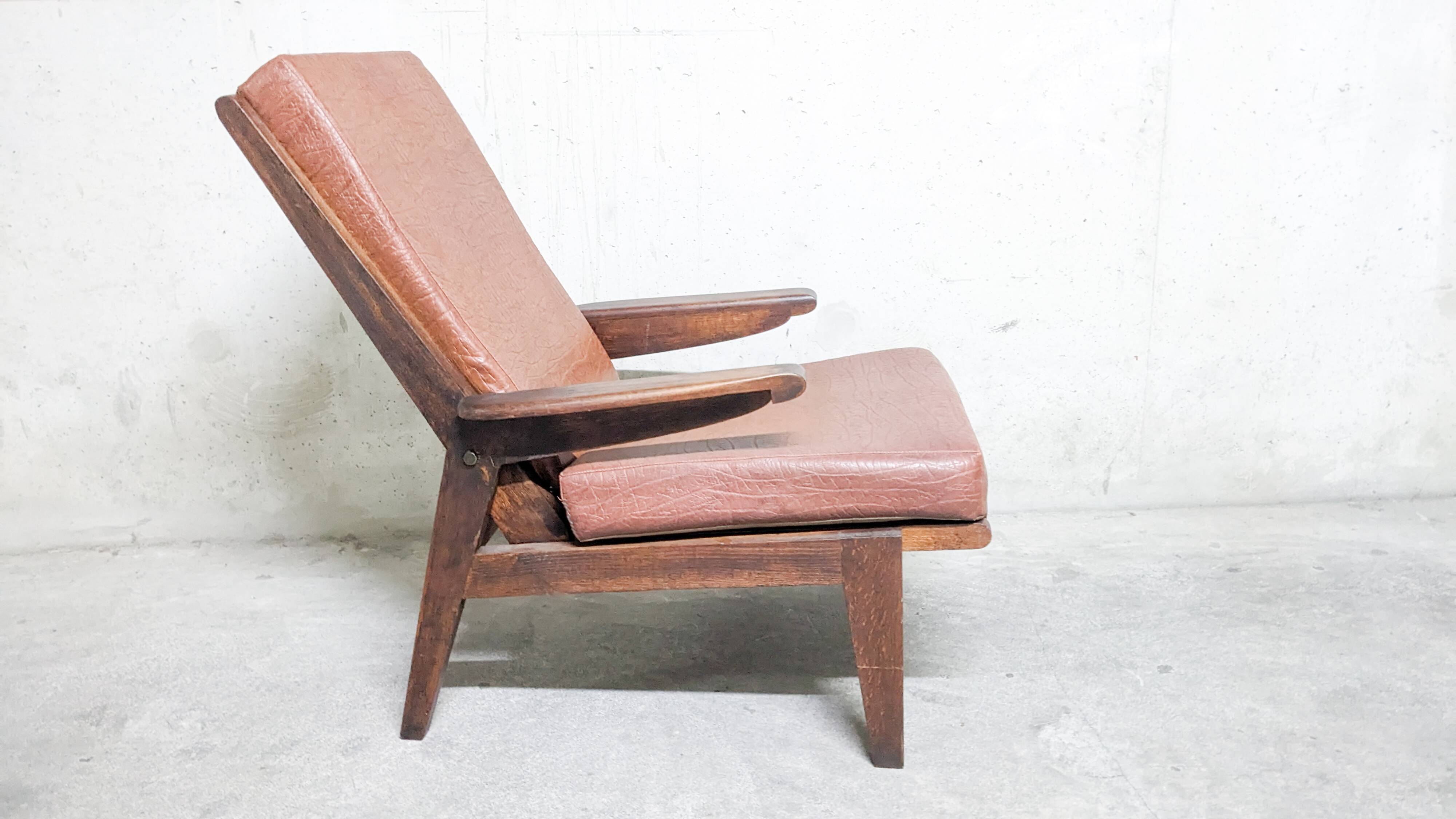 Vintage Free Span FS115 Solid Oak Recliner Chair 1950s