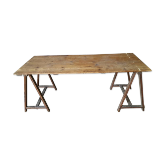 Table tray wood on trestles 188 - 79 cm