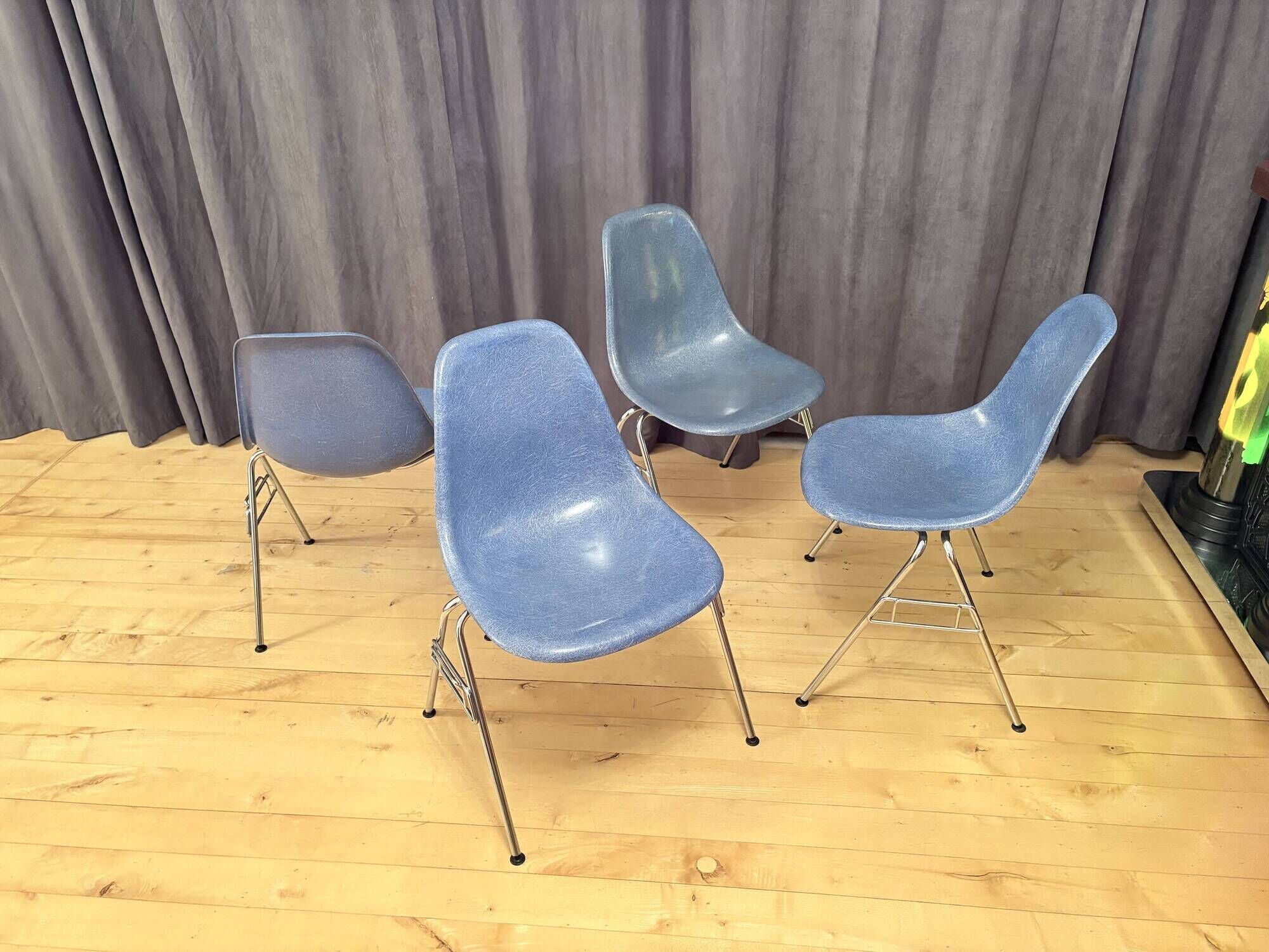 Set of four DSS chairs, fiberglass, designed by Charles and Ray Eames, Herm