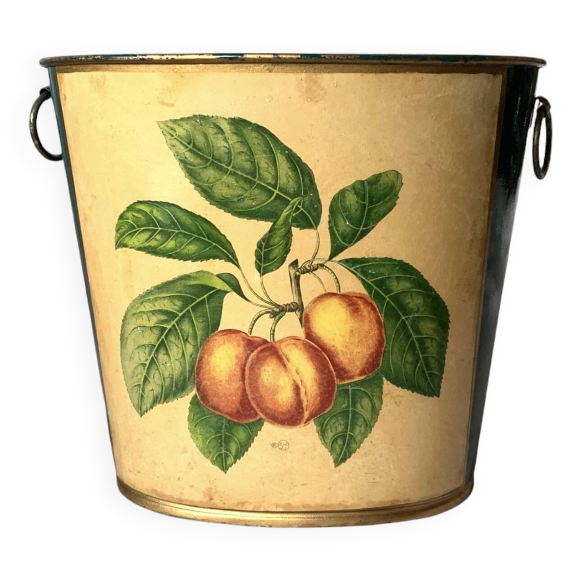 Vintage enamelled sheet metal waste paper basket - peach decor