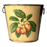 Vintage enamelled sheet metal waste paper basket - peach decor