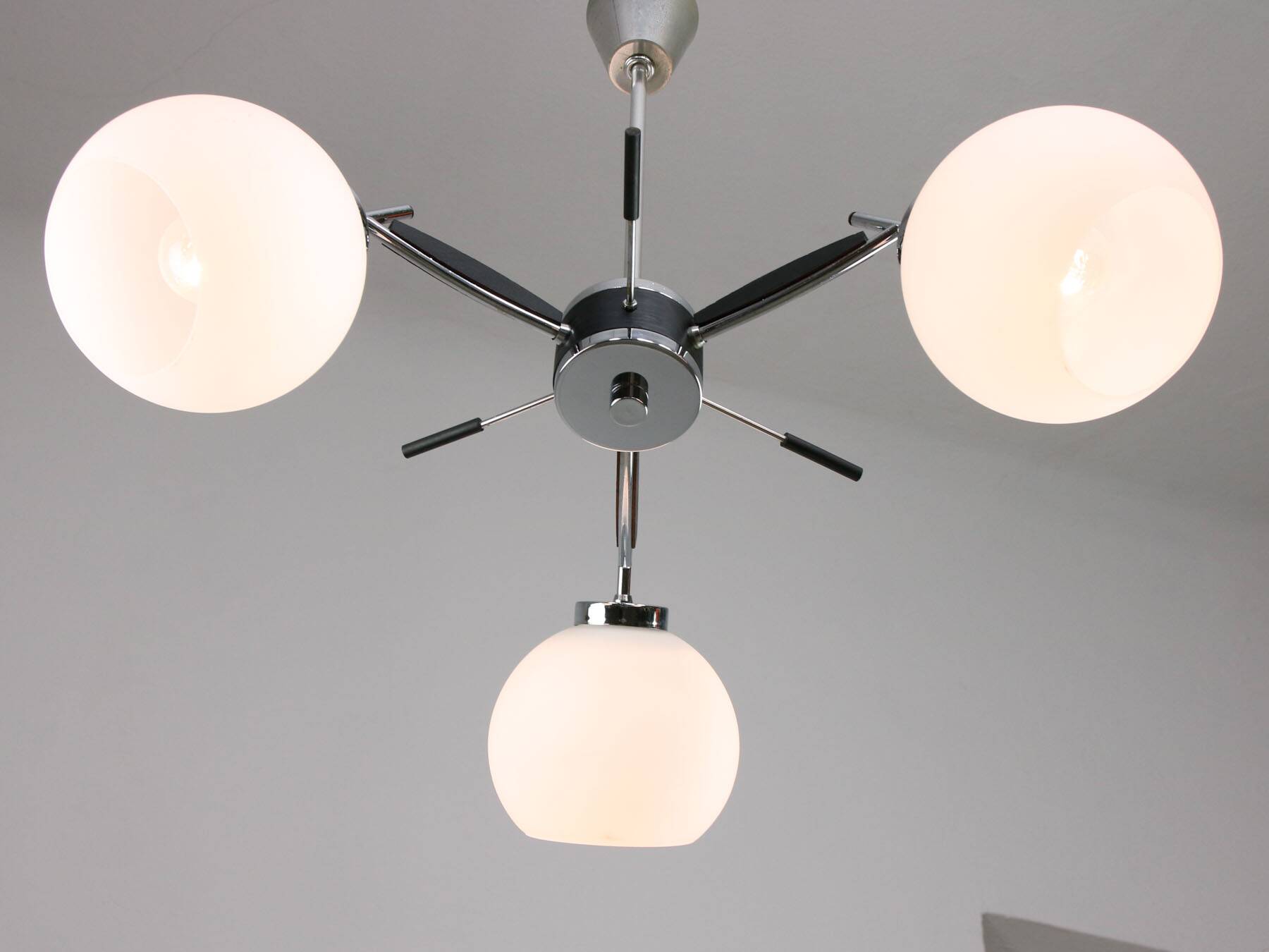 Space Age Italian Chrome and Opaline Chandelier, 1970s