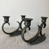 Pair of pewter candlesticks