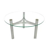 Table basse ronde en verre vintage avec base chromée