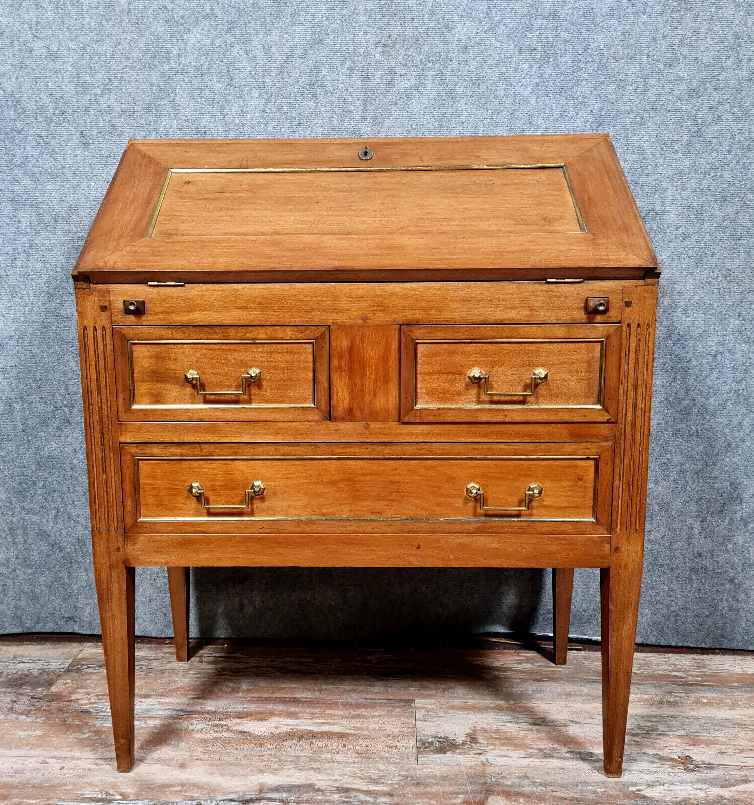 Louis XVI scriban desk in walnut and copper rushes circa 1900