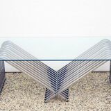 Coffee table in chromed metal and crystal, 1970s