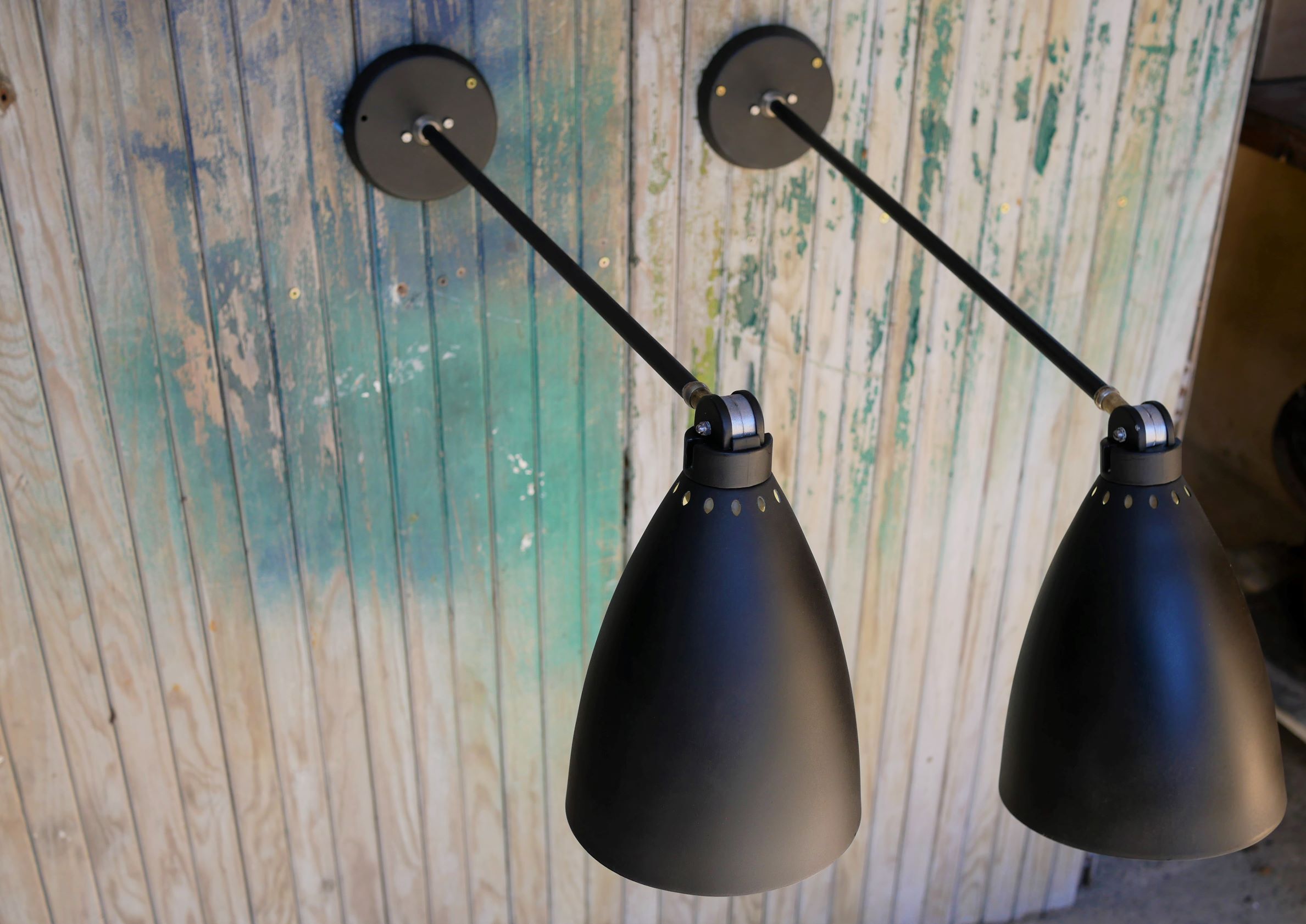 Pair of industrial arm wall lights, 60 years