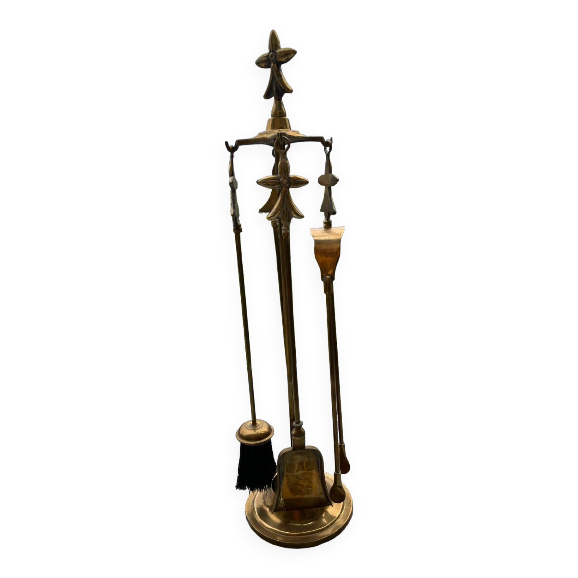 Old brass fireplace set