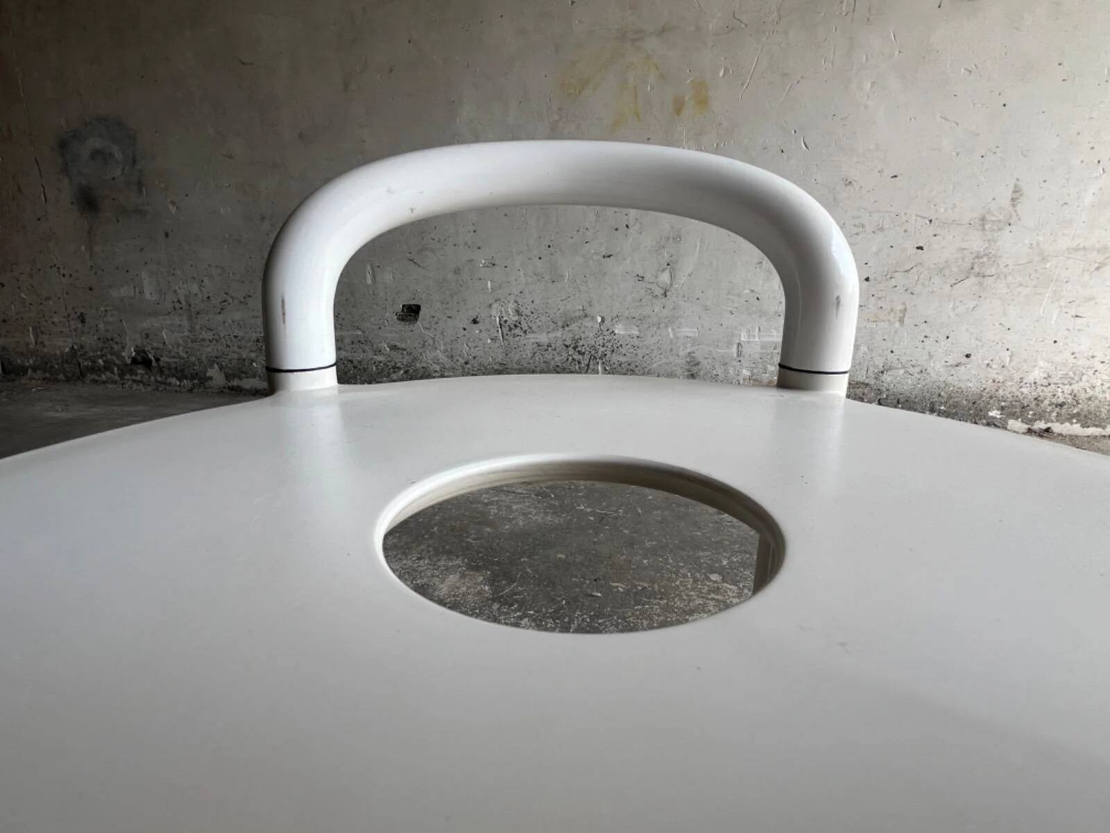 White molded plastic Kartell stool with metal legs — Anna Castelli Ferrieri, 1970s