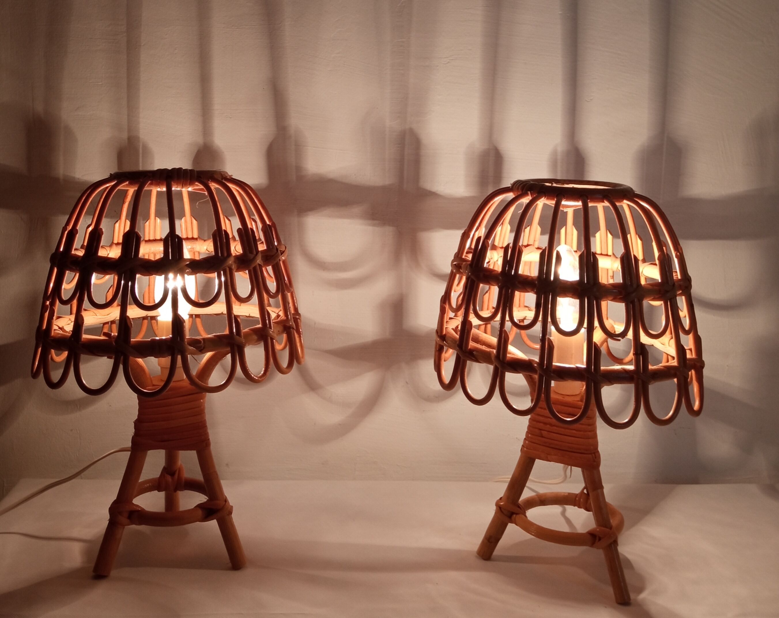 Pair of bamboo bedside lamps 70s