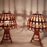 Pair of bamboo bedside lamps 70s