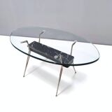 Oval Glass Coffee Table with Portoro Marble and Iron Base, Italy