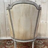 Fauteuil - Bergère de style Louis XVI réchampie velours beige