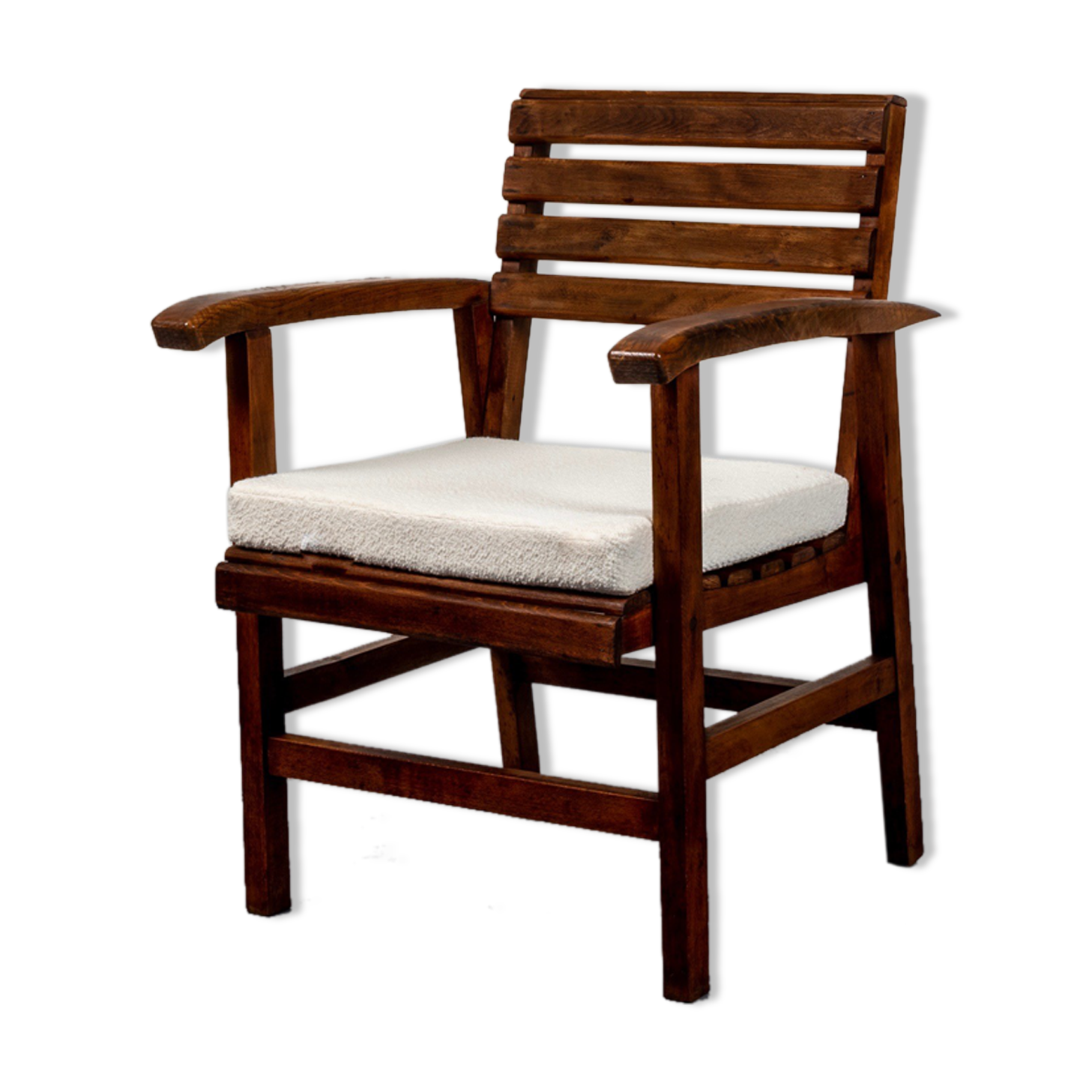Oak armchair from the 50s with Lelièvre buckle cushion