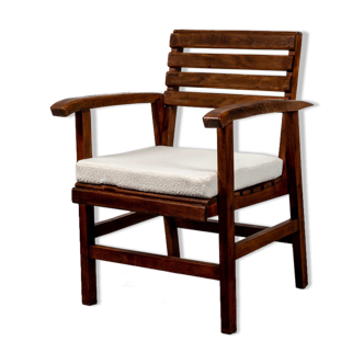 Oak armchair from the 50s with Lelièvre buckle cushion