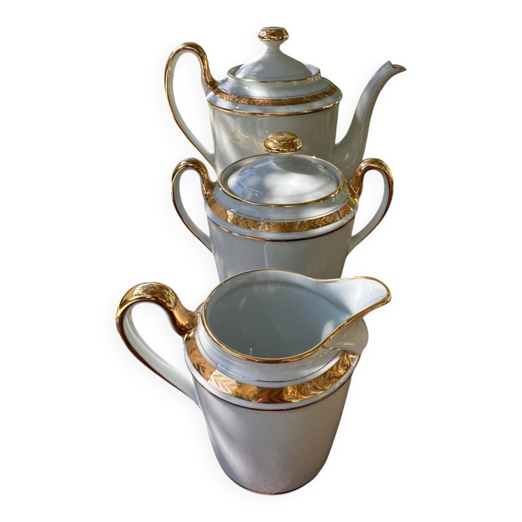 teapot, sugar bowl, cream jug, porcelain from Sologne, Larchevêque