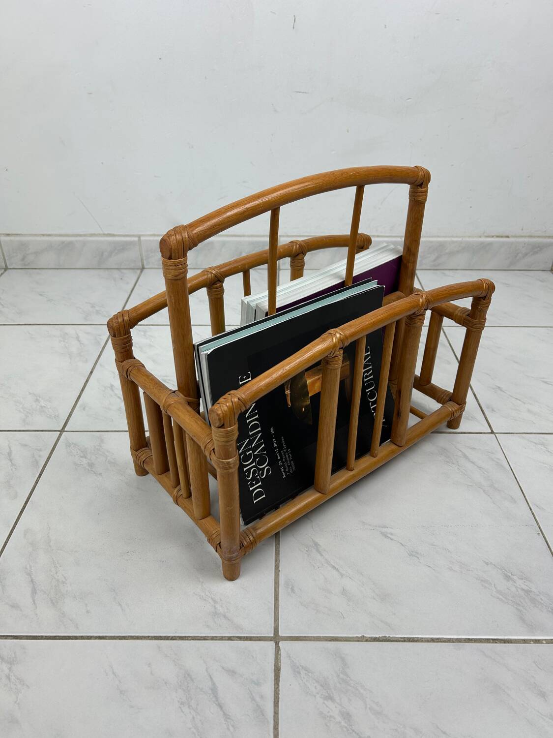 Vintage bamboo magazine rack