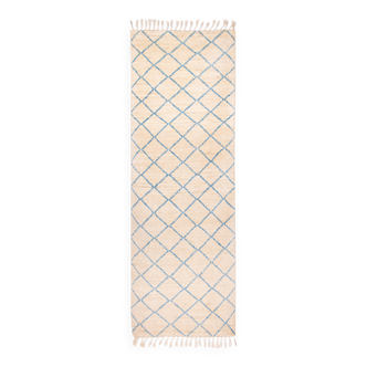 Tapis afghan de couloir ecru/bleu clair 247 x 83 cm