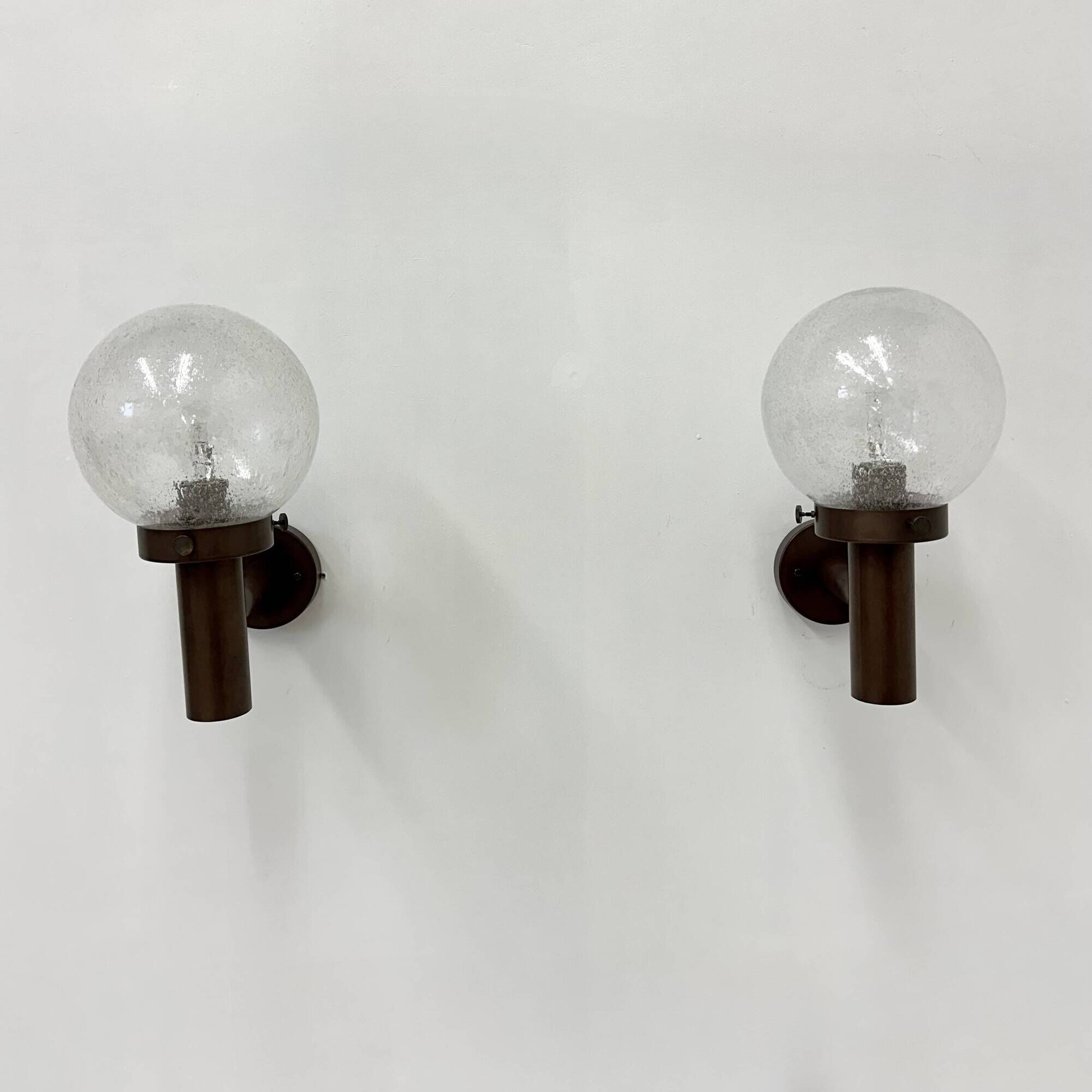 Set of 2 globe glass wall lamps sconces by Lisa Pape Sweden , 1970s
