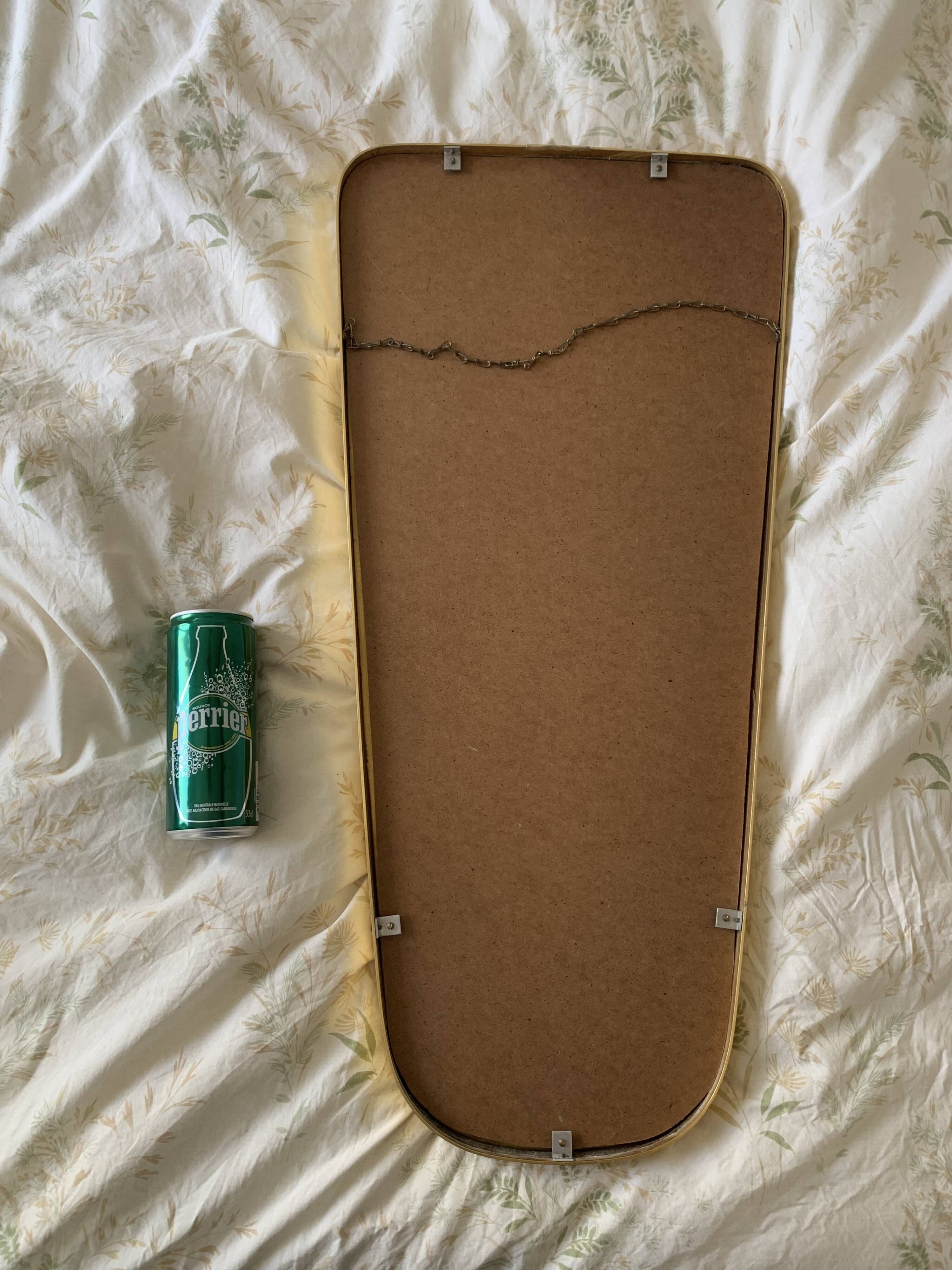 Miroir vintage 1960 rétroviseur asymétrique forme libre doré rouge - 71 x 3