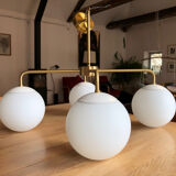 Pendant lamp 4 globes brass art deco