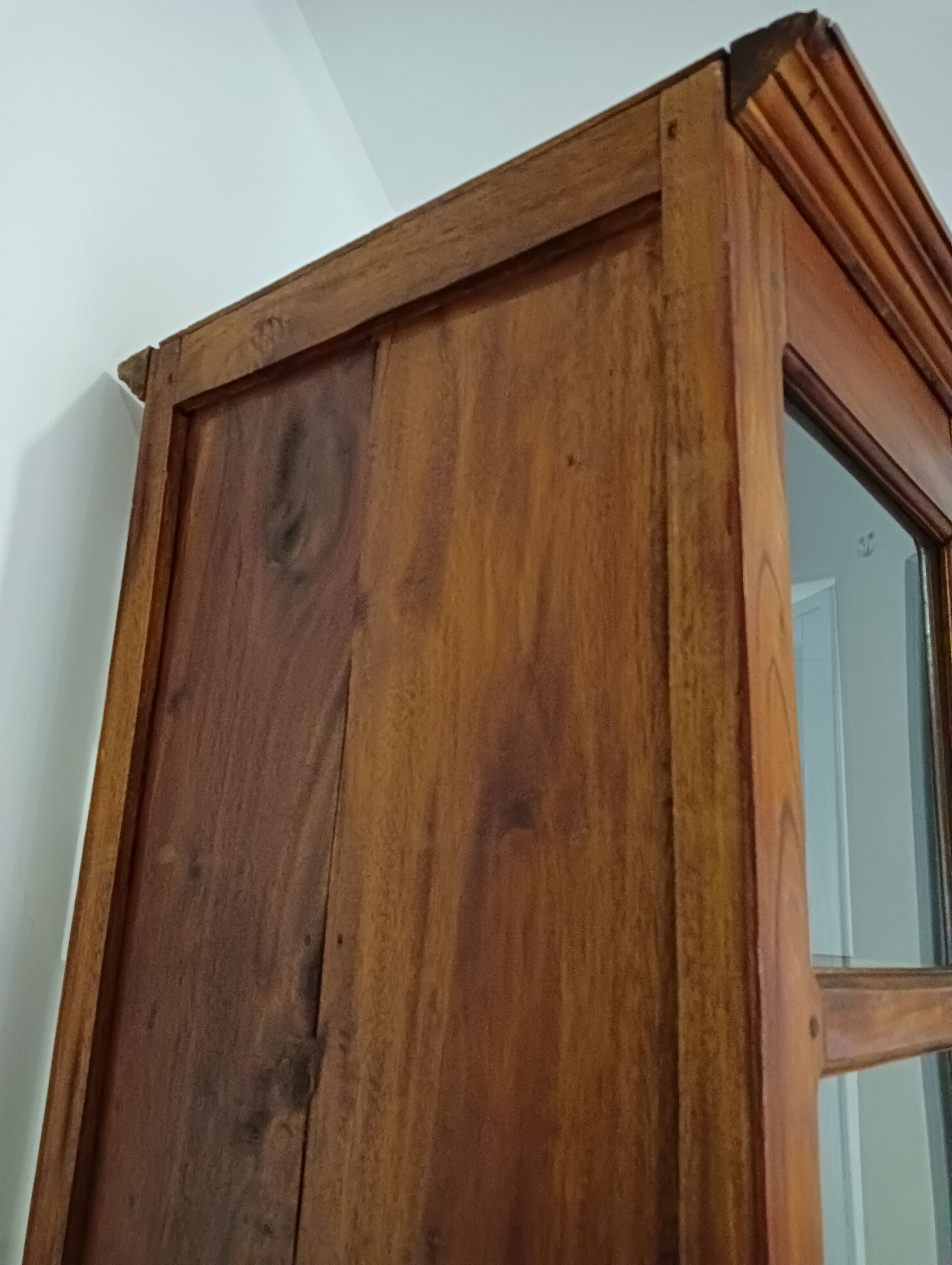 Mahogany column showcase, 1 glass door, 1 drawer, 5 wooden shelves