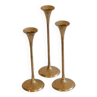 Set of Scandinavian brass candle holders 1960